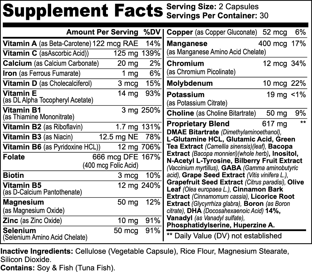 Nootropic Brain & Focus Formula ingredients